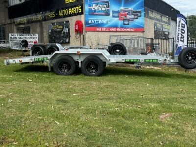 2.9-Ton tandem axle Beavertail car trailer for hire at Alstonville Trailer Hire.